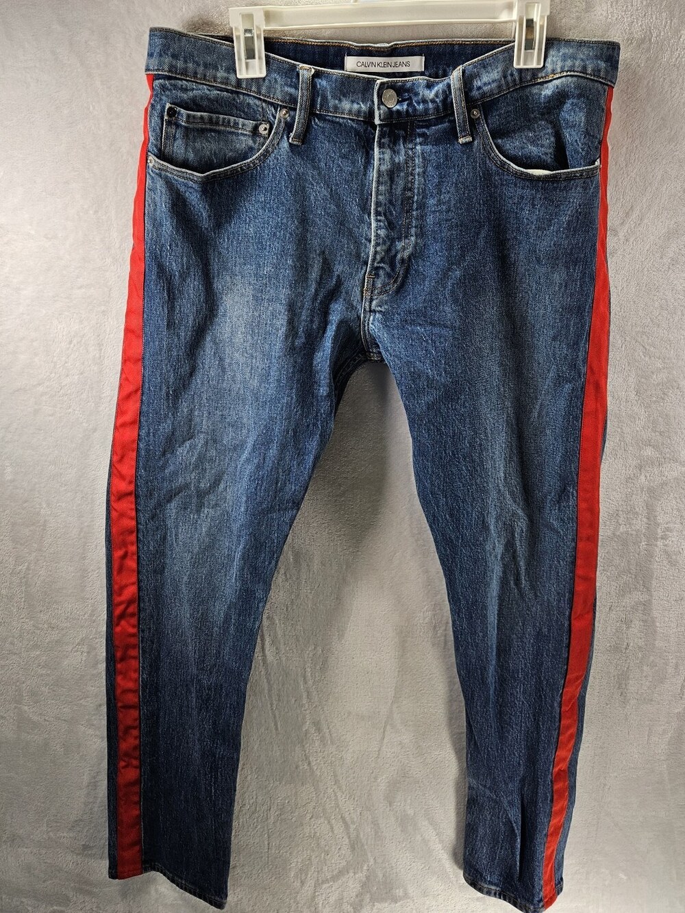 Calvin Klein Jeans Mens 36X32 Blue Red Side Stripe Straight Denim Y2K Retro